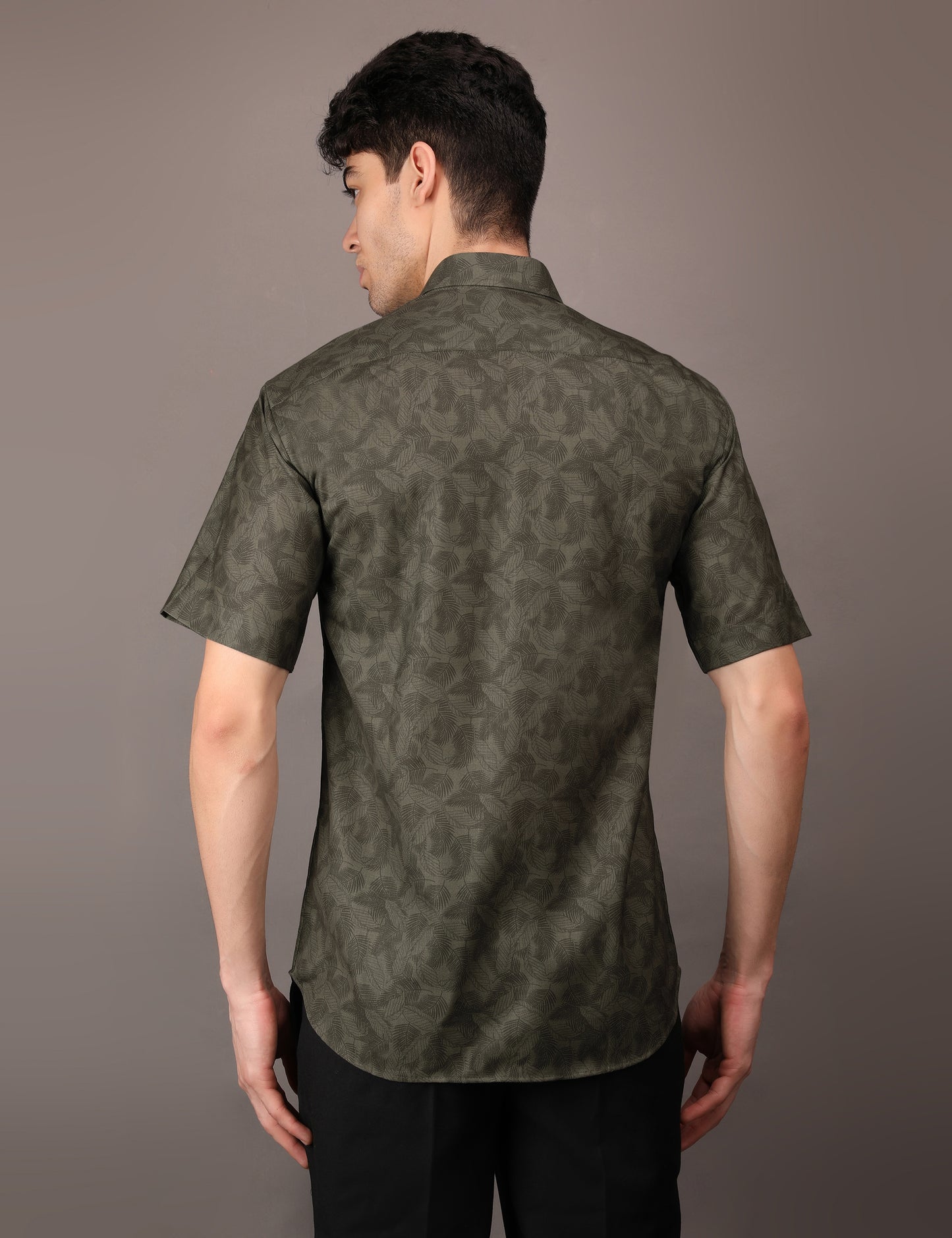 Olive Green Leaf pattern shirt