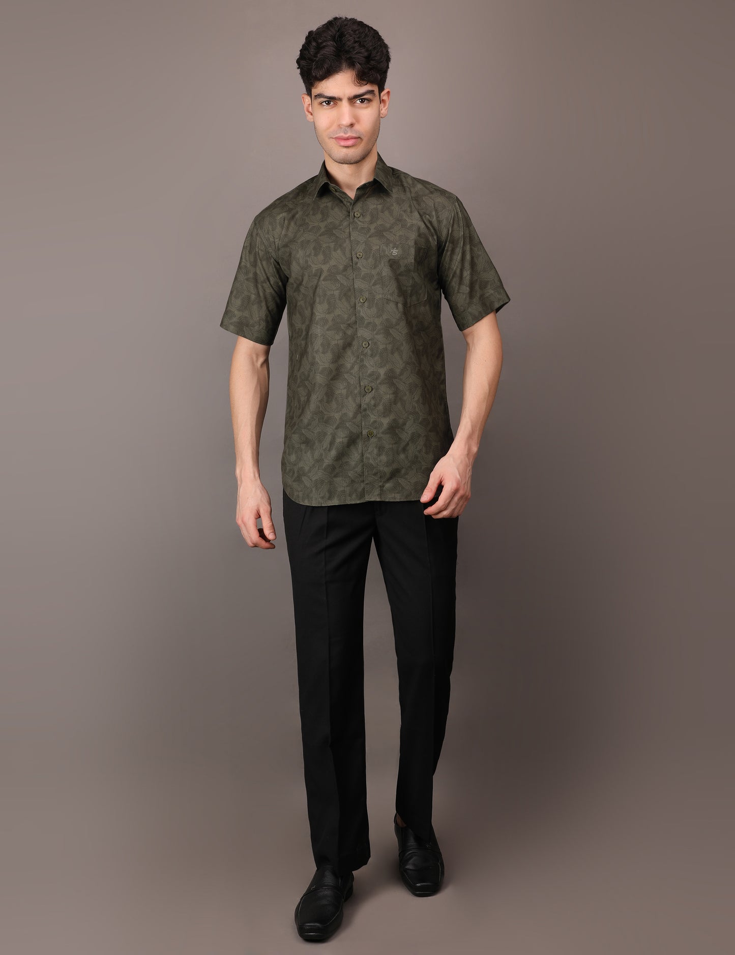 Olive Green Leaf pattern shirt