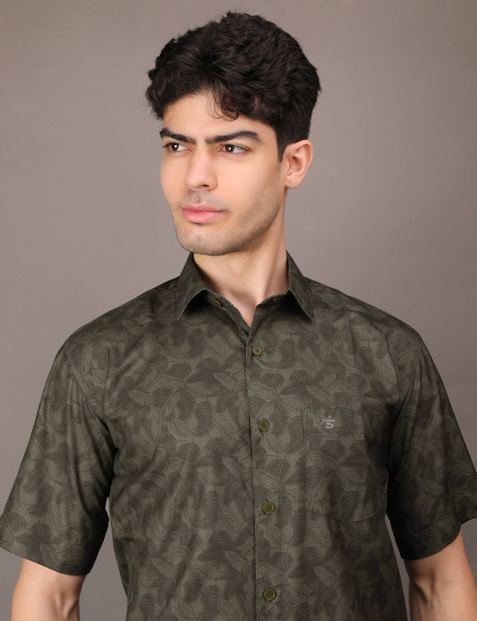 Olive Green Leaf pattern shirt